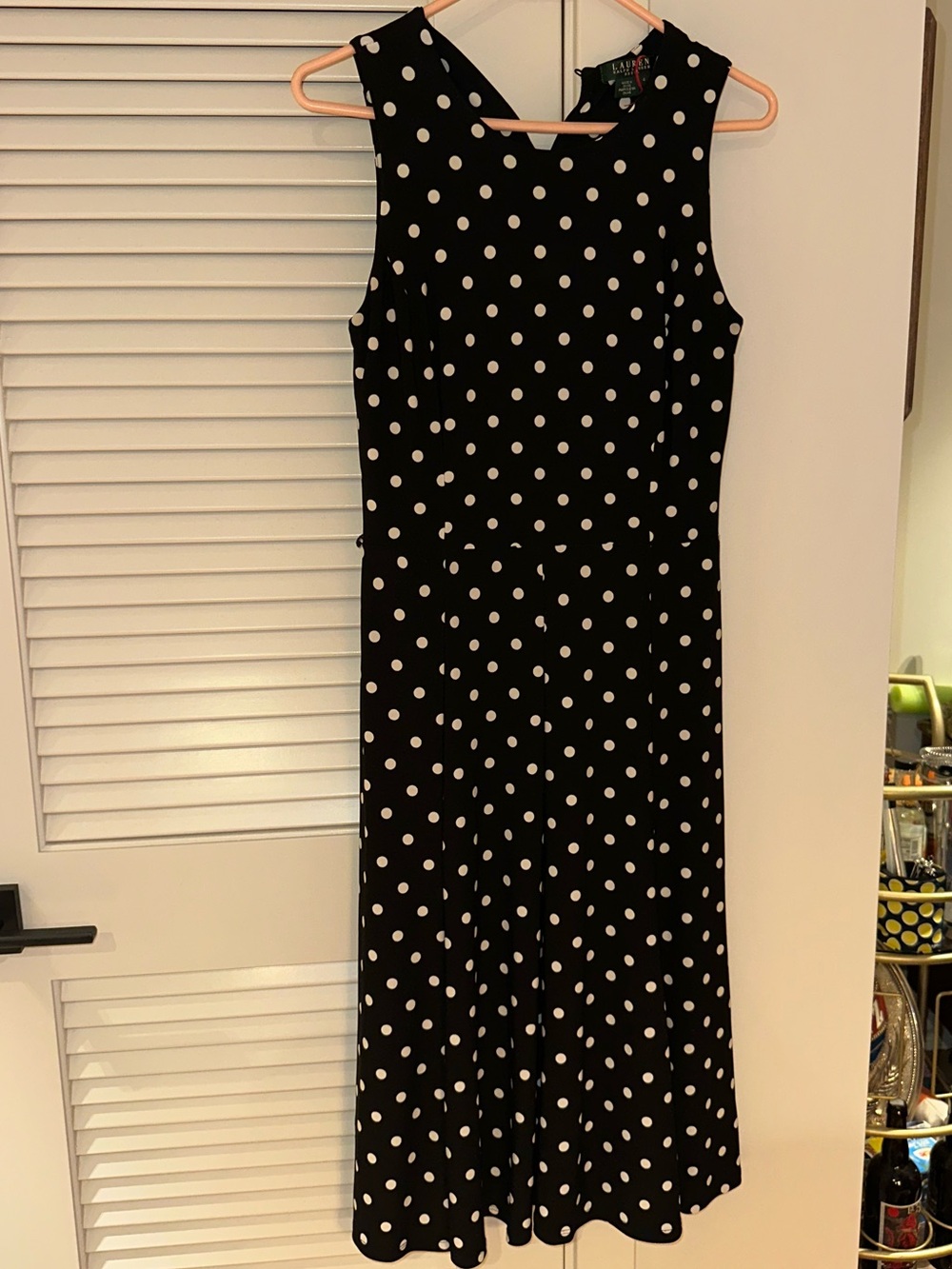 Lauren Ralph Lauren Black White Polka Dot A-Line Midi Dress Size 4